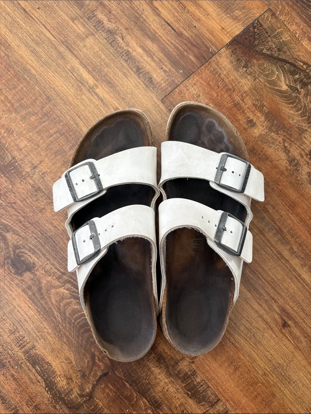 Birkenstock White Double Strap Suede Sandals with Black Footbed